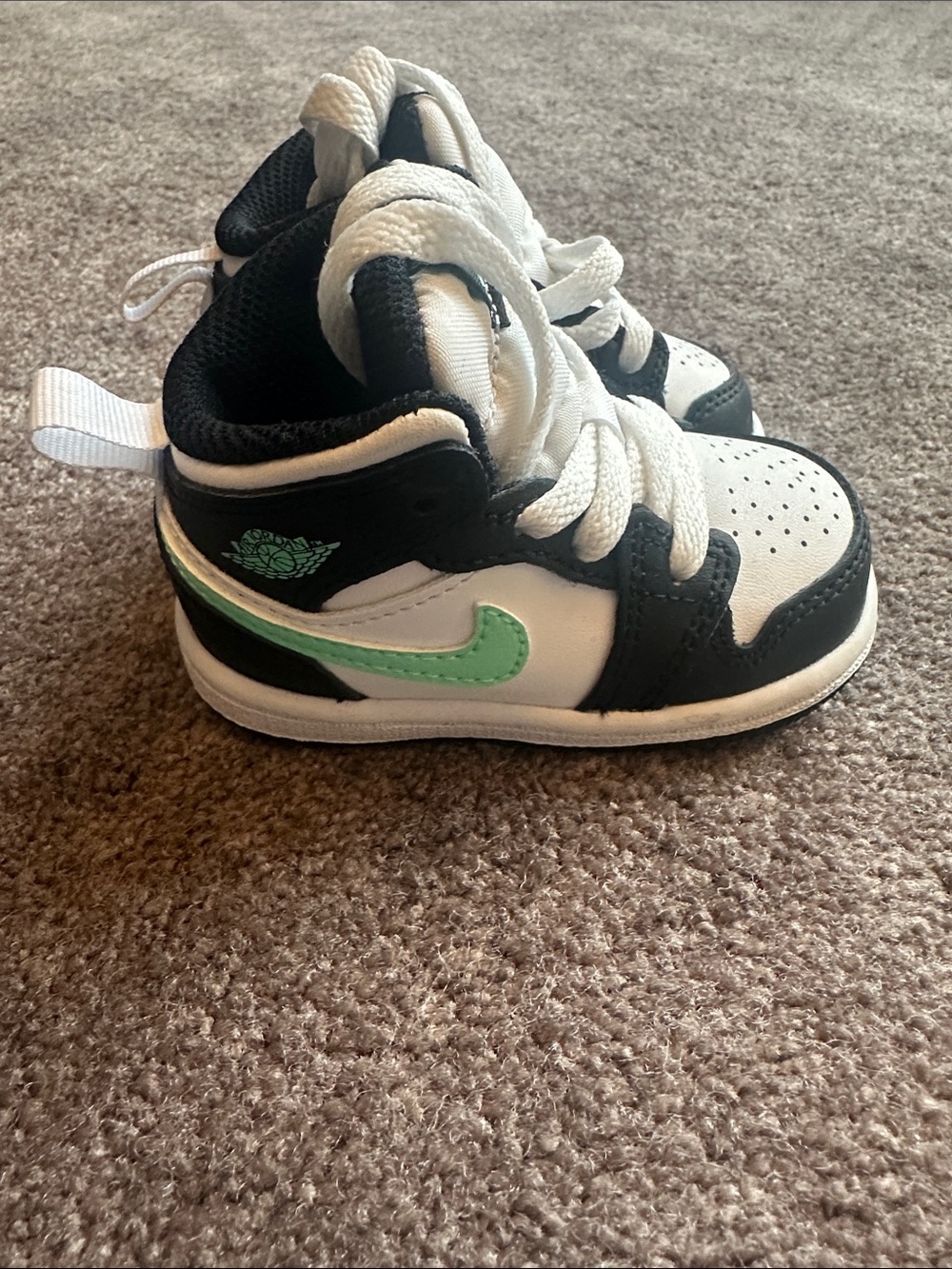 Jordan Kids Black & White High-Tops with Mint Green Swoosh